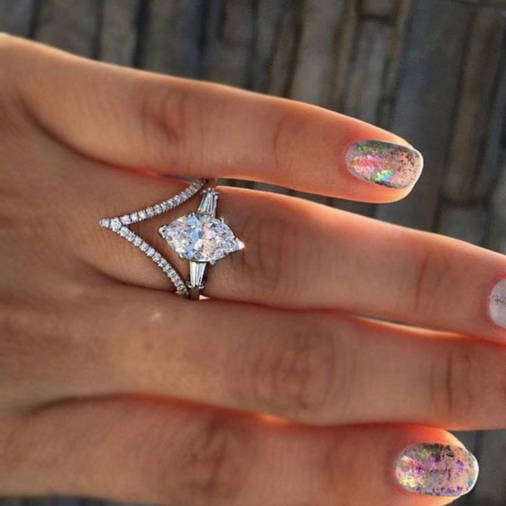 NEW 925 Silver Marquis Diamond Engagement Ring - Picture 2 of 2